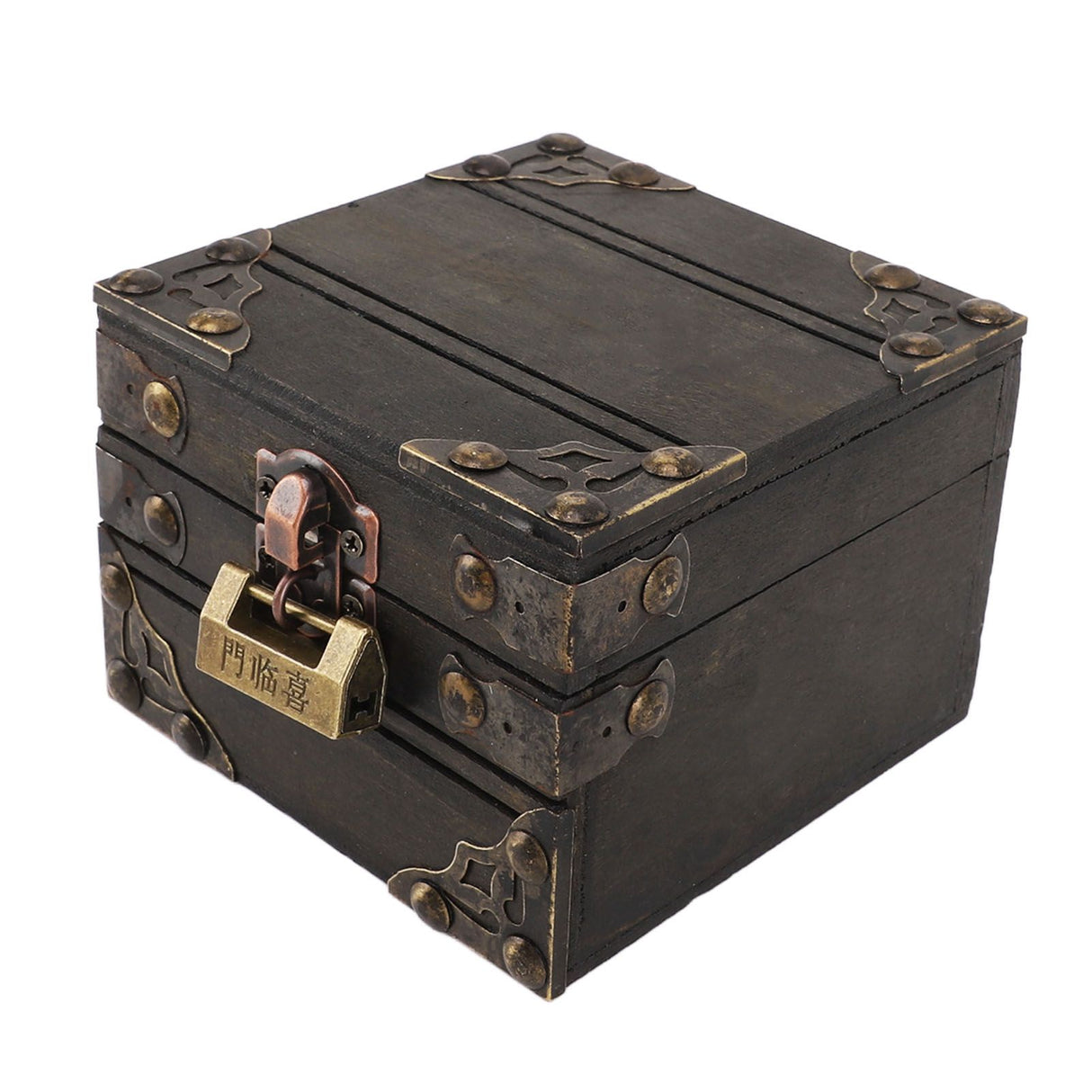 Large Jewelry Box Large Capacity Antique Durable Wood Dark Grey Vintage Jewelry Box with Metal Lock for Jewelry Trinkets