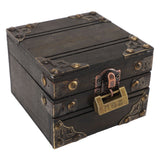Large Jewelry Box Large Capacity Antique Durable Wood Dark Grey Vintage Jewelry Box with Metal Lock for Jewelry Trinkets