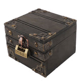 Large Jewelry Box Large Capacity Antique Durable Wood Dark Grey Vintage Jewelry Box with Metal Lock for Jewelry Trinkets - Rear View