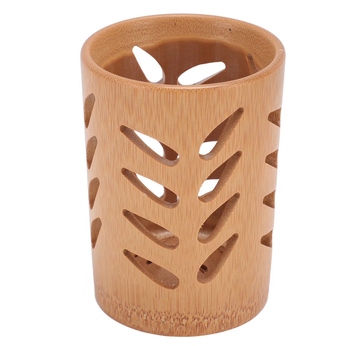 Storage Bucket Multi Purpose Cup Shape Bamboo Toothbrush Holder with Drainage Holes for Makeup Brushes