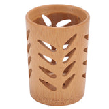 Storage Bucket Multi Purpose Cup Shape Bamboo Toothbrush Holder with Drainage Holes for Makeup Brushes