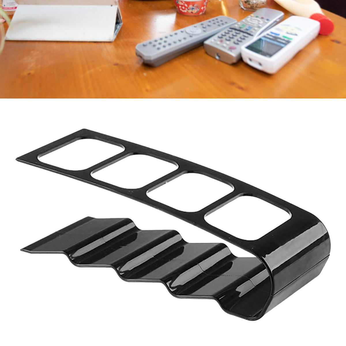 Remote Control Holder with 4 Compartments Plastic Easily Accessible TV Remote Caddy for Media Accessories Black