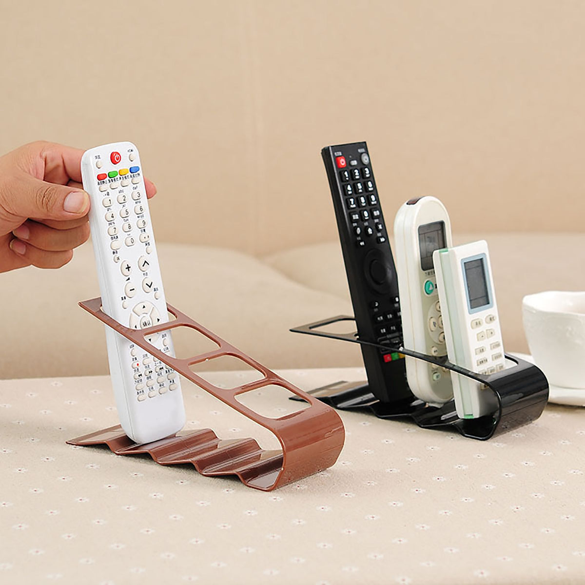 Remote Control Holder with 4 Compartments Plastic Easily Accessible TV Remote Caddy for Media Accessories Black