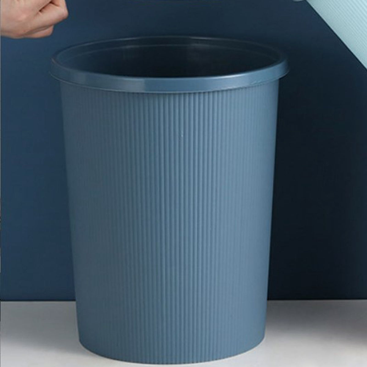 Trash Bin Plastic Exquisite Modern Garbage Container Can for Bathroom Kitchen Living Room Large Dark Blue