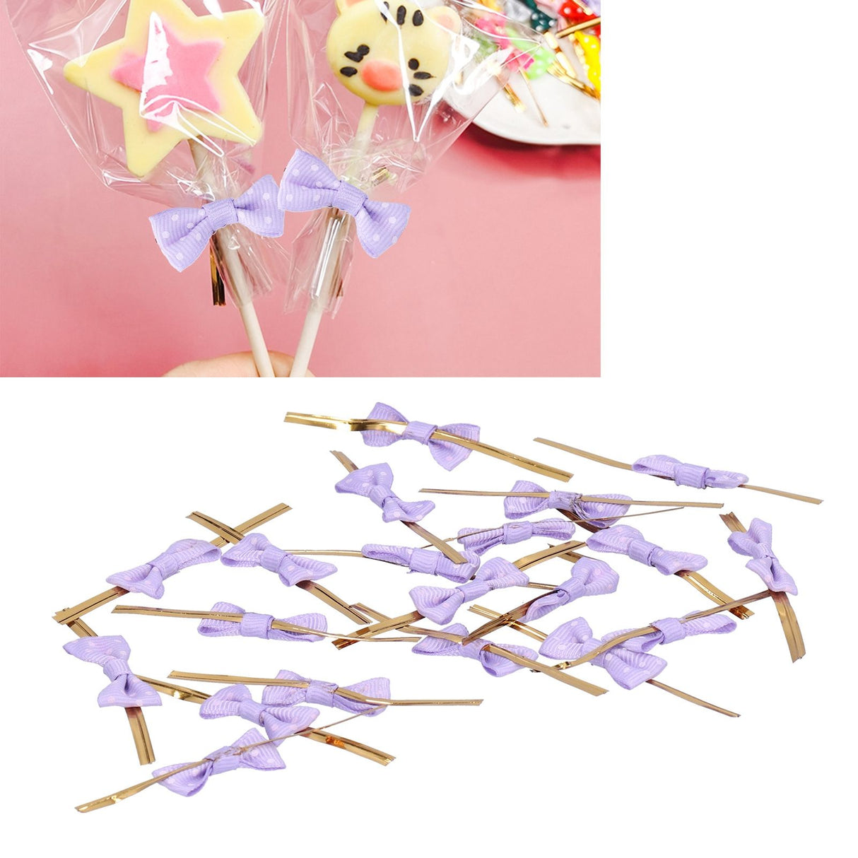 20pcs Bow Knot Twist Ties Biscuits Cookies DIY Baking Bag Ties for Gift Wrapping Weddings PartiesPurple