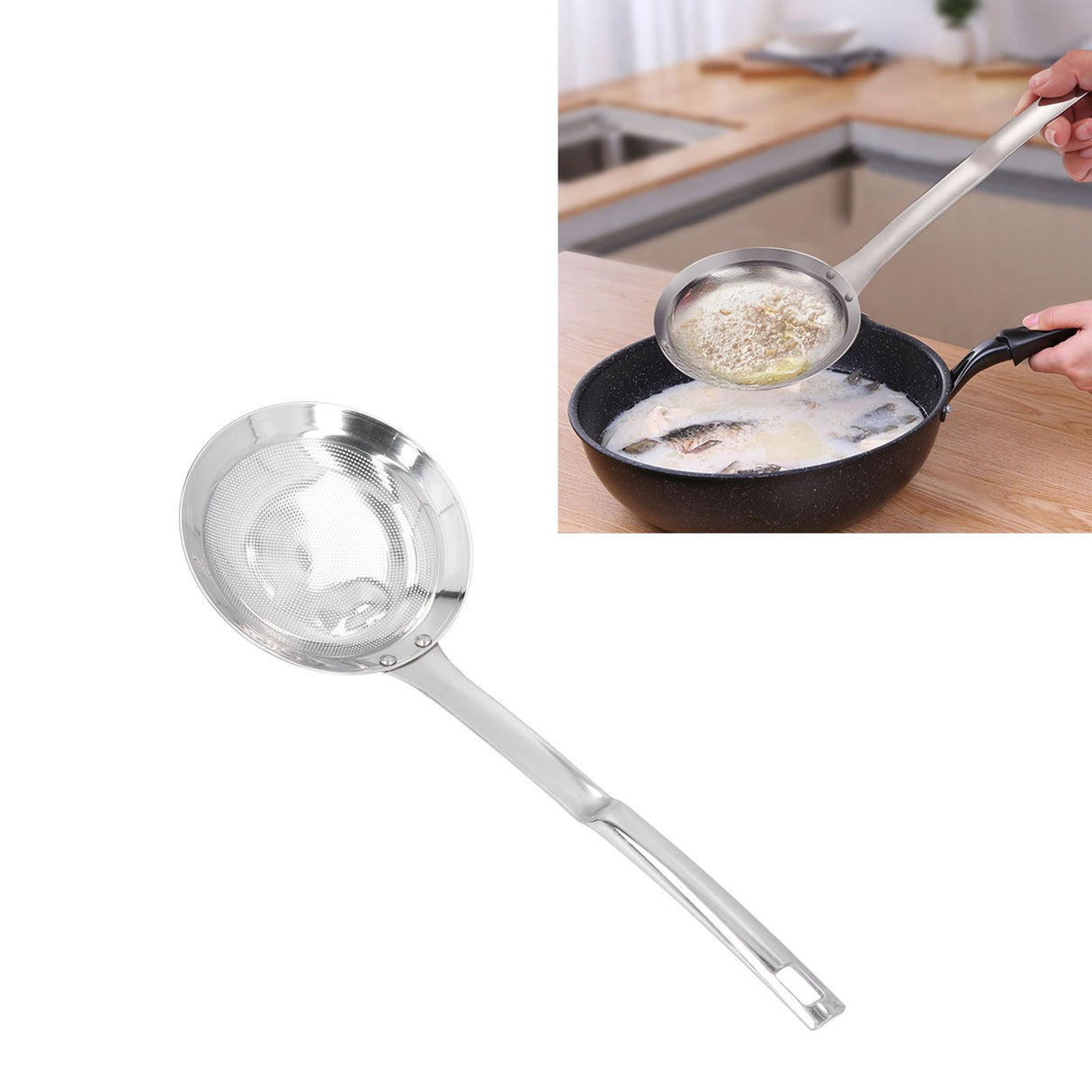 Skimmer Spoon 304 Stainless Steel Fine Mesh Residue Oil Food Strainer Kitchen Tool