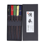 5 Pairs Chopsticks Wood Reusable Butterfly Flower Printing Gift Box Pointed Chopsticks for Restaurant Hotel
