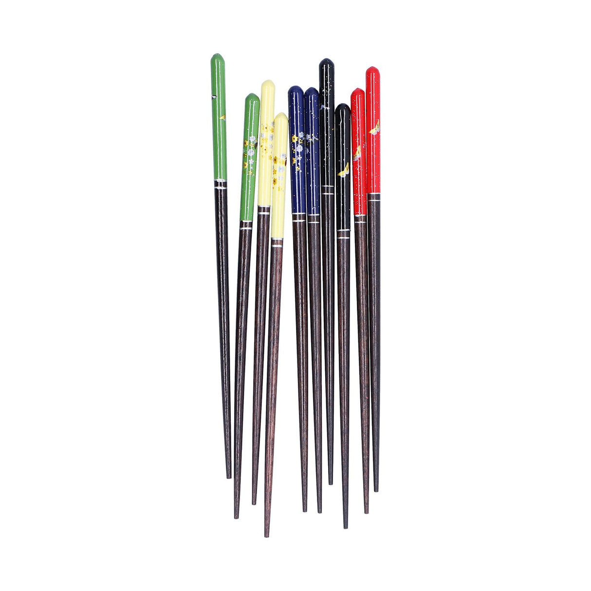 5 Pairs Chopsticks Wood Reusable Butterfly Flower Printing Gift Box Pointed Chopsticks for Restaurant Hotel