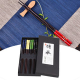 5 Pairs Chopsticks Wood Reusable Butterfly Flower Printing Gift Box Pointed Chopsticks for Restaurant Hotel