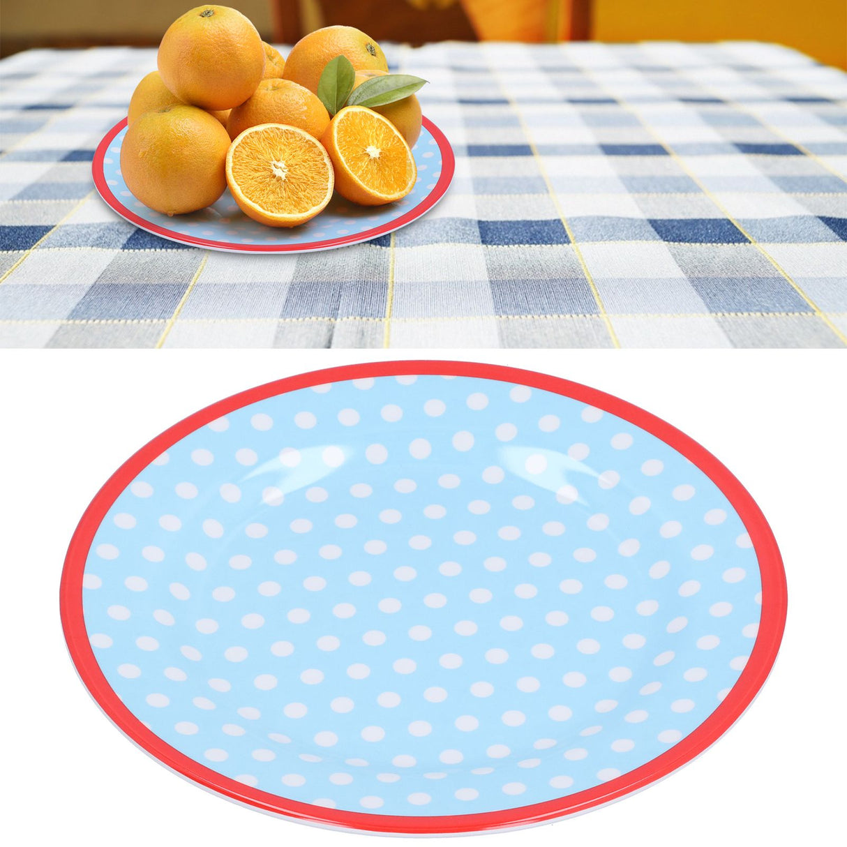 9in Imitation Porcelain Dinner Plate Decorative Reusable Snack Plate Lightweight Tableware for Cakes FruitLight Blue Dot