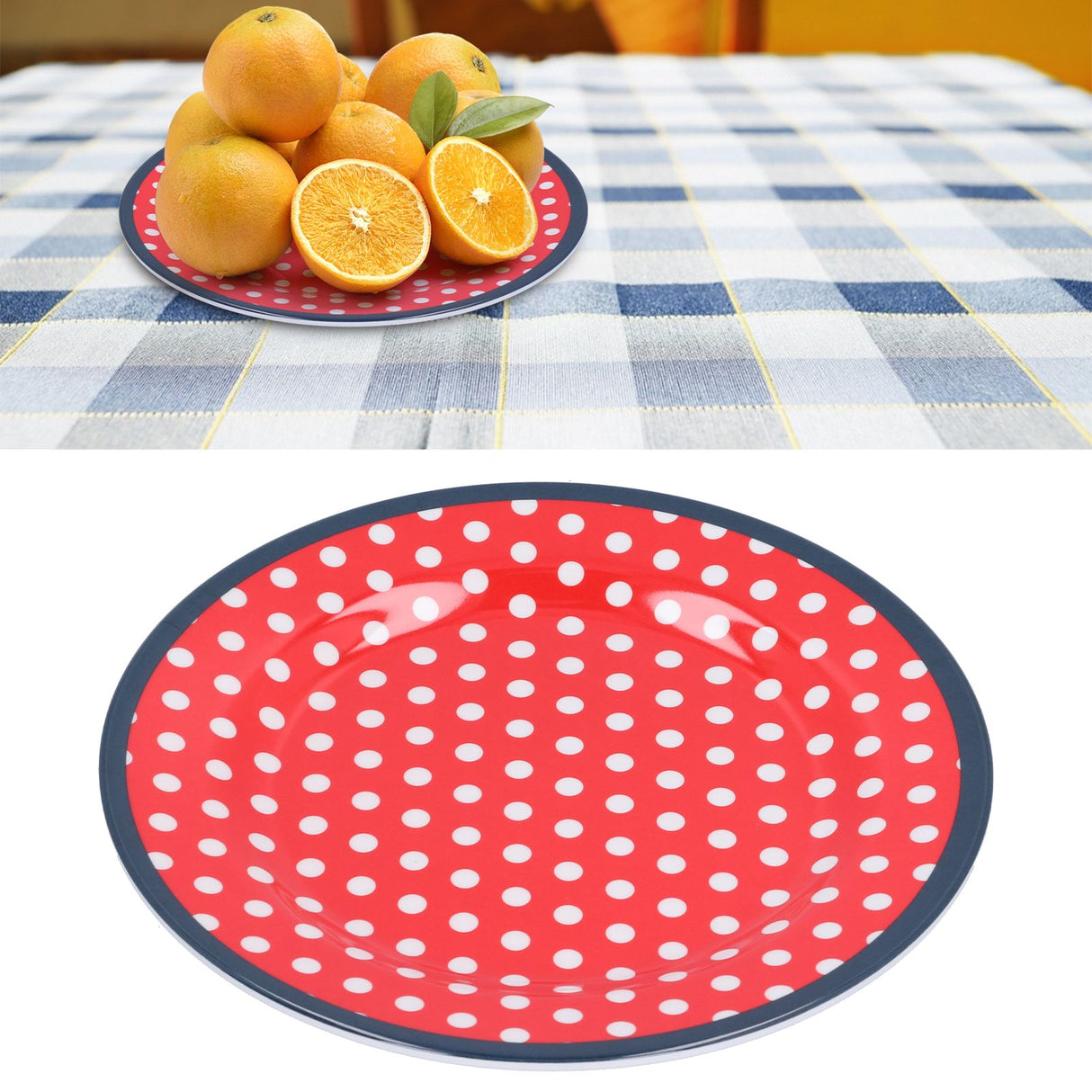 9in Imitation Porcelain Dinner Plate Decorative Reusable Snack Plate Lightweight Tableware for Cakes FruitRed Dot