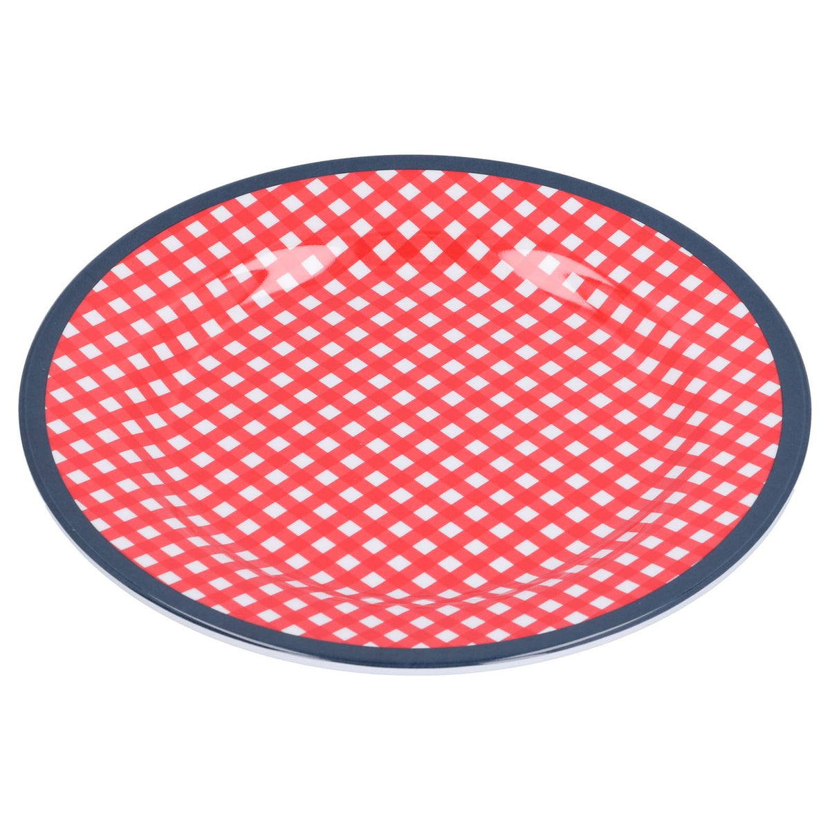9in Imitation Porcelain Dinner Plate Decorative Reusable Snack Plate Lightweight Tableware for Cakes FruitRed Grid