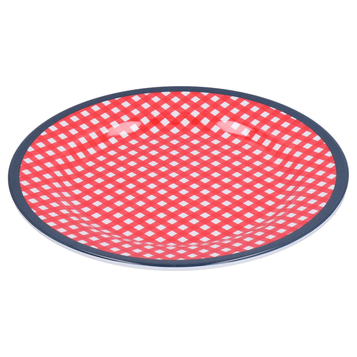 9in Imitation Porcelain Dinner Plate Decorative Reusable Snack Plate Lightweight Tableware for Cakes FruitRed Grid