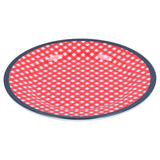 9in Imitation Porcelain Dinner Plate Decorative Reusable Snack Plate Lightweight Tableware for Cakes FruitRed Grid - Side View