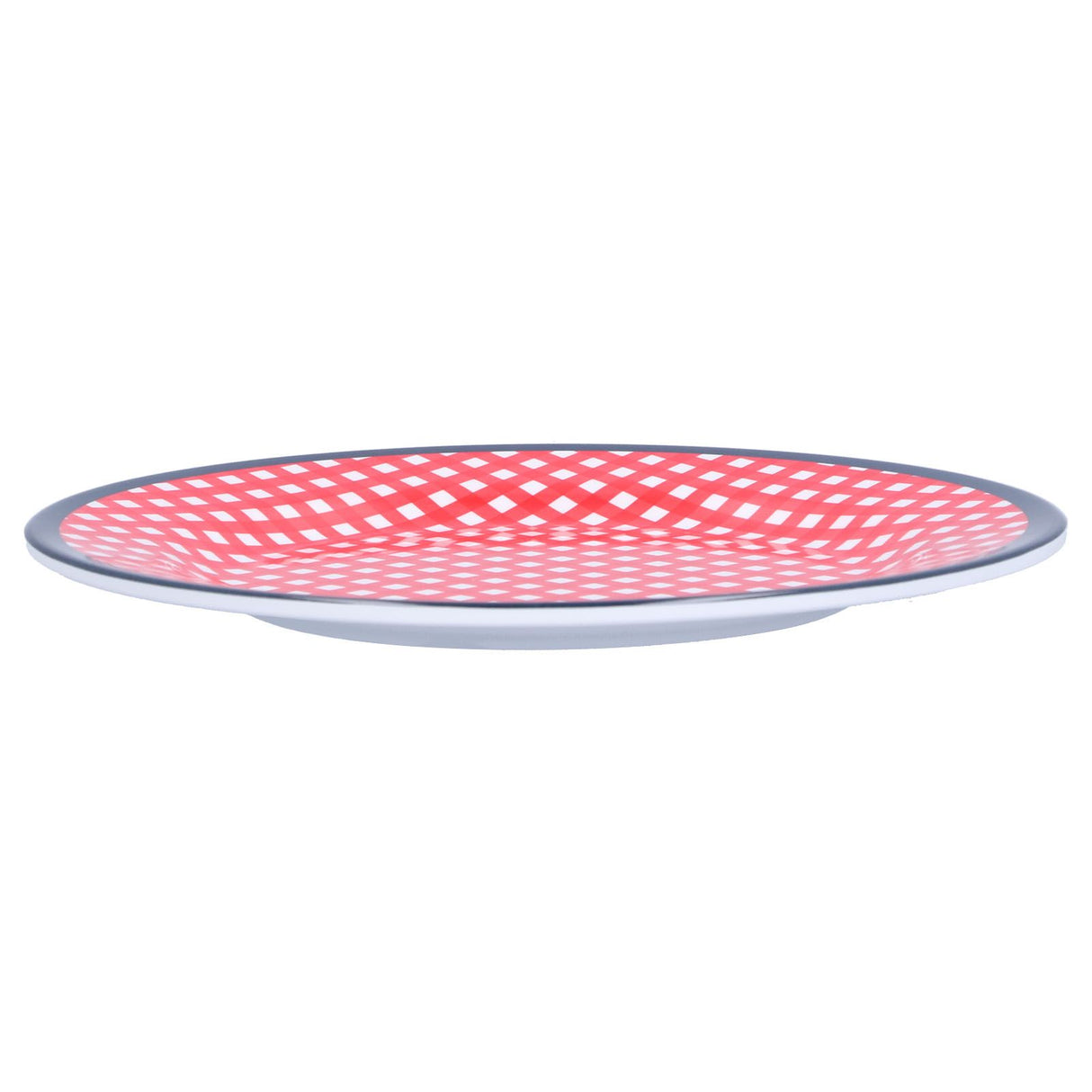 9in Imitation Porcelain Dinner Plate Decorative Reusable Snack Plate Lightweight Tableware for Cakes FruitRed Grid