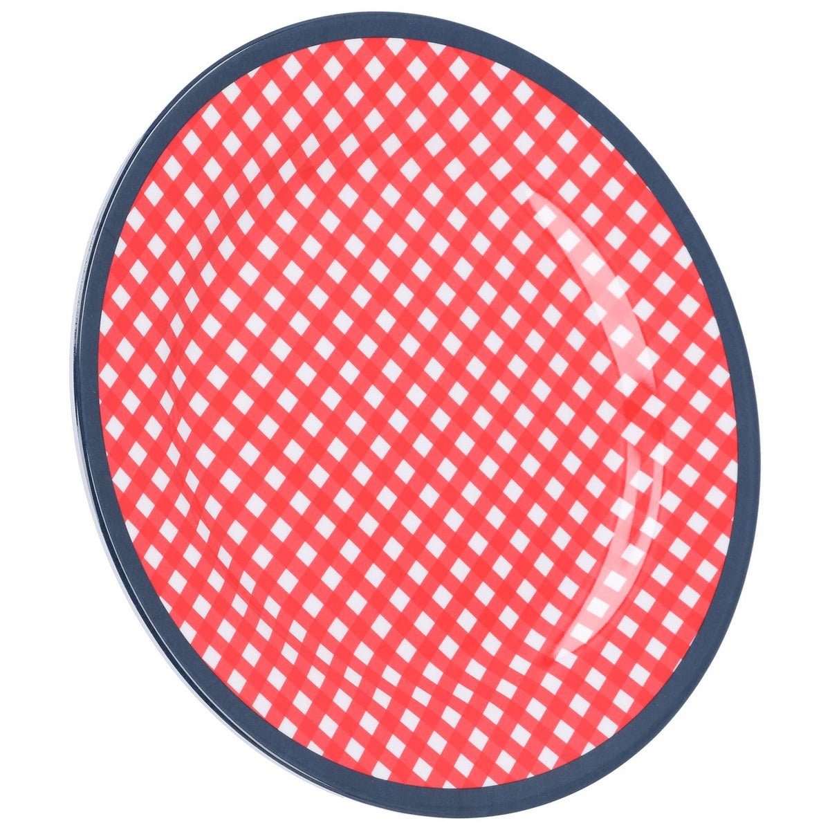 9in Imitation Porcelain Dinner Plate Decorative Reusable Snack Plate Lightweight Tableware for Cakes FruitRed Grid