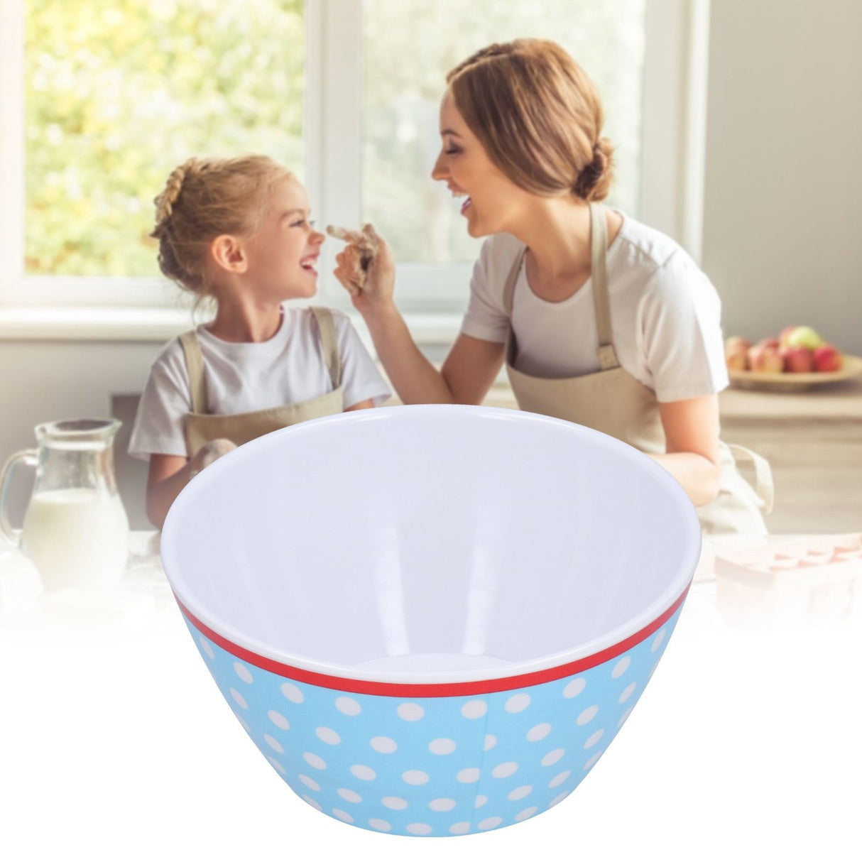 500ml Salad Bowl Thickened Snack Dessert Cake Fruit Bowl for Baking Table DecorationLight Blue Dot