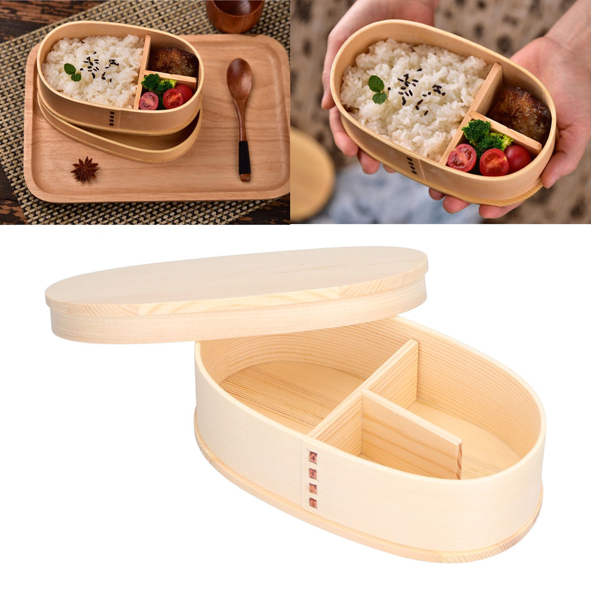 800ml Wooden Food Container Portable Bento Lunch Box Kids Lunch Container for Travel Office Camping Picnic