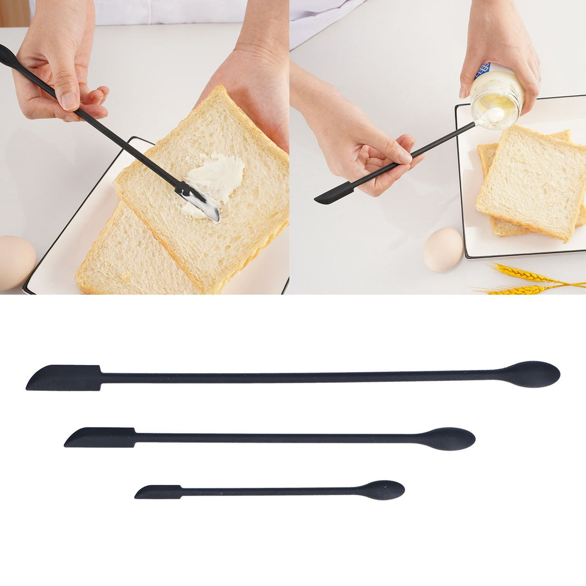 3pcs Spatula Food Grade Silicone Double Head Fruit Jam Cream Makeup Spatula for KitchenBlack