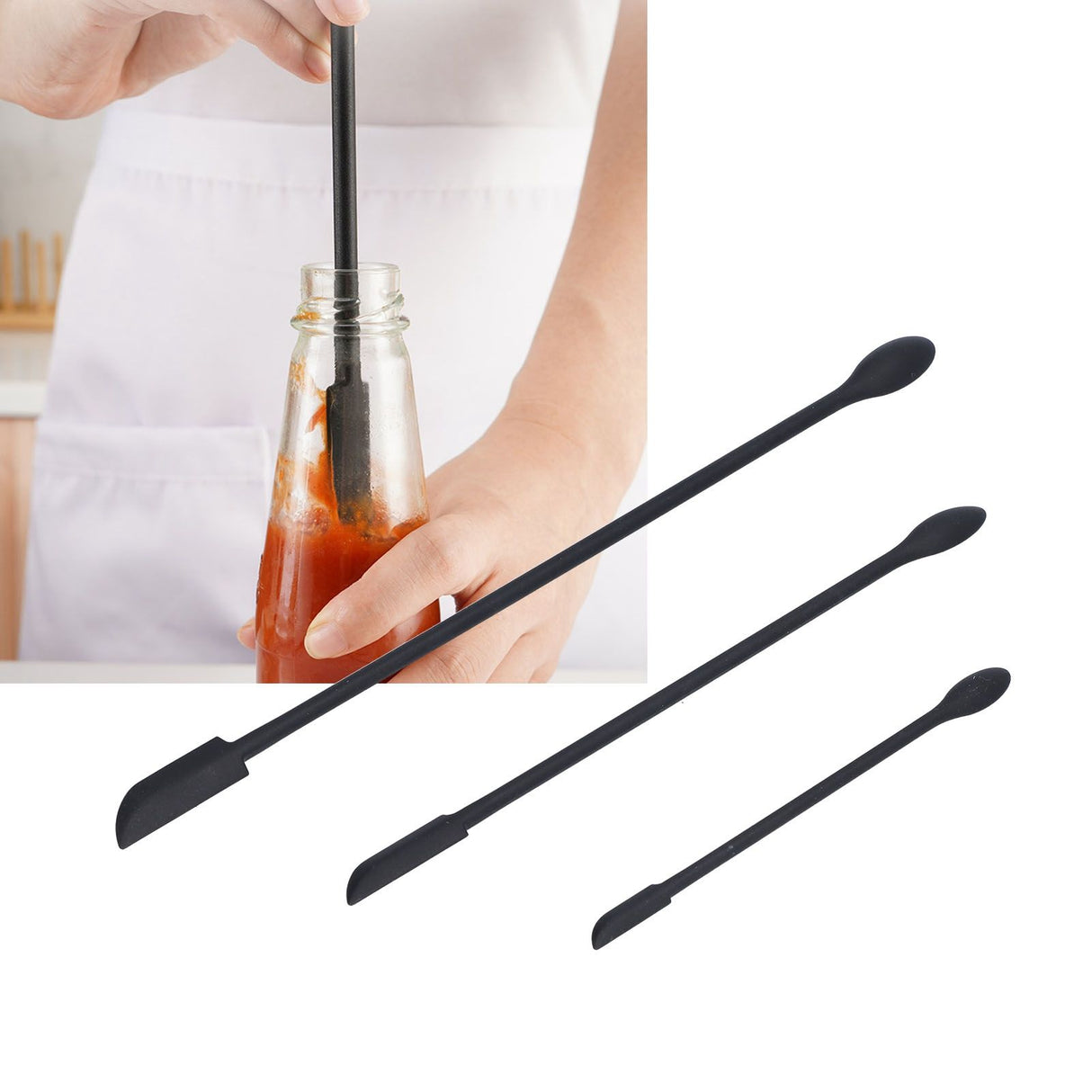 3pcs Spatula Food Grade Silicone Double Head Fruit Jam Cream Makeup Spatula for KitchenBlack