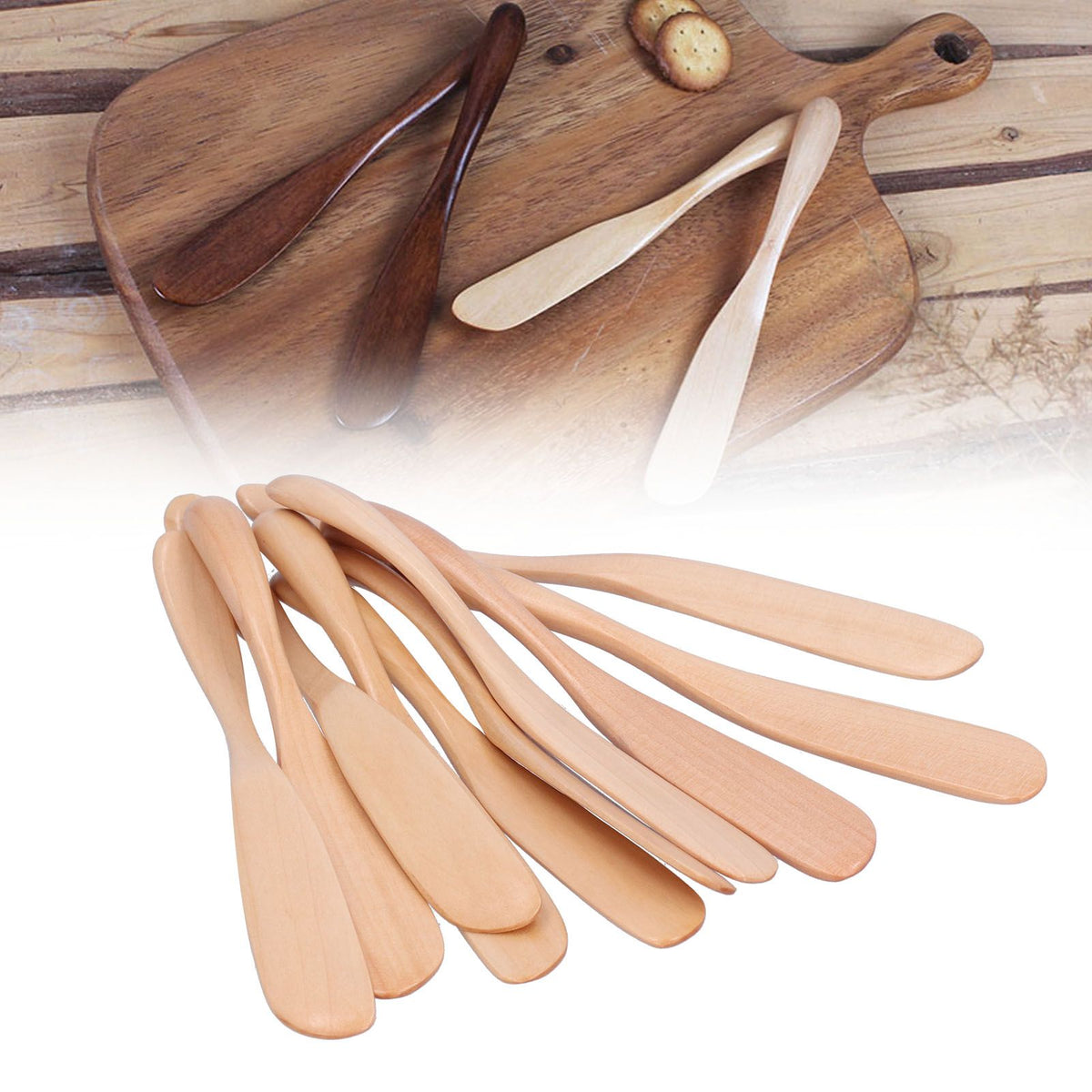 10pcs Wooden Dinner Knife Cheese Spreader Cake Knife Reusable Dinnerware Kitchen Gadgets for Home Kitchen Picnic RestaurantLight Color