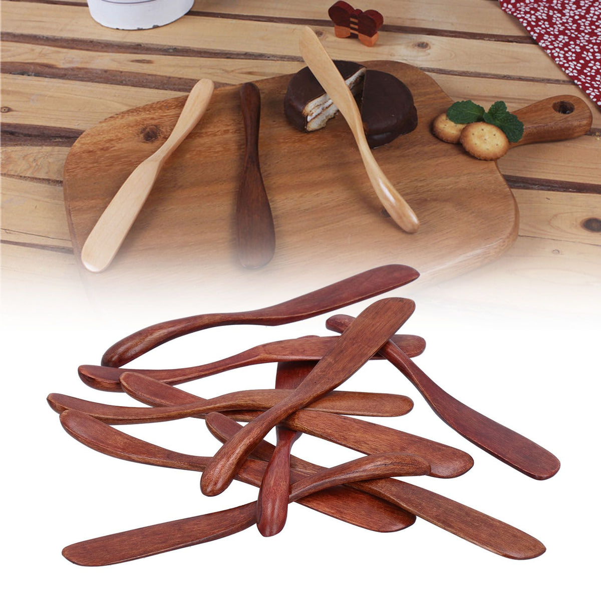 10pcs Wooden Dinner Knife Cheese Spreader Cake Knife Reusable Dinnerware Kitchen Gadgets for Home Kitchen Picnic RestaurantDark Color