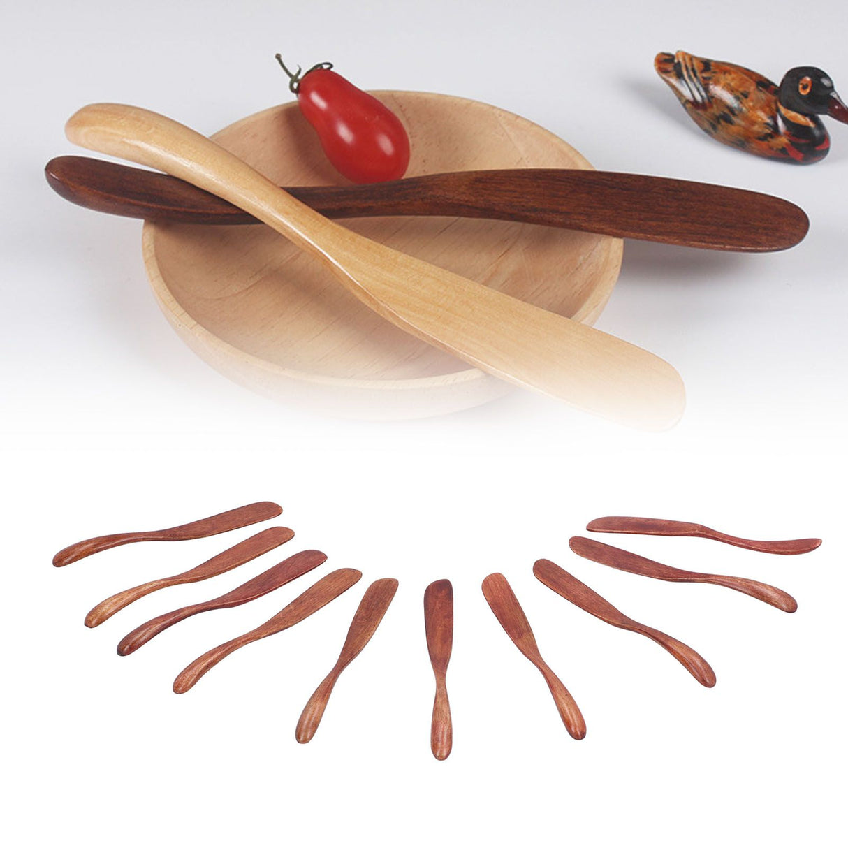 10pcs Wooden Dinner Knife Cheese Spreader Cake Knife Reusable Dinnerware Kitchen Gadgets for Home Kitchen Picnic RestaurantDark Color