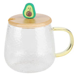 400ml Cute High Borosilicate Glass Cup HeatResistant Mug with Stainless Steel Spoon Bamboo Lid(Avocado ) - Front View