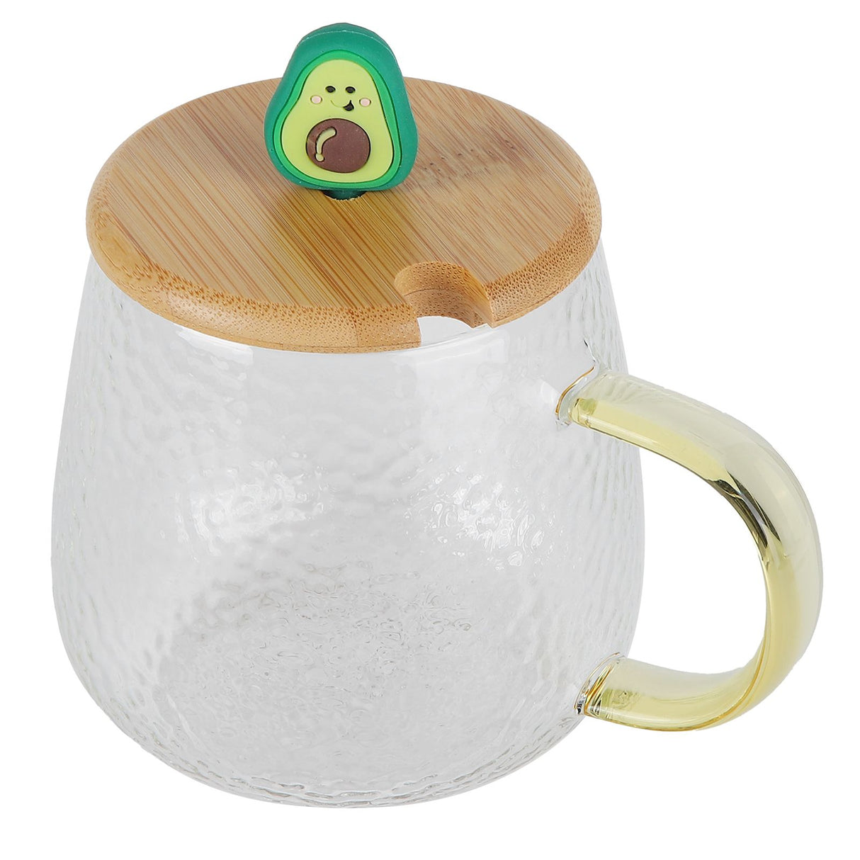 400ml Cute High Borosilicate Glass Cup HeatResistant Mug with Stainless Steel Spoon Bamboo Lid(Avocado )
