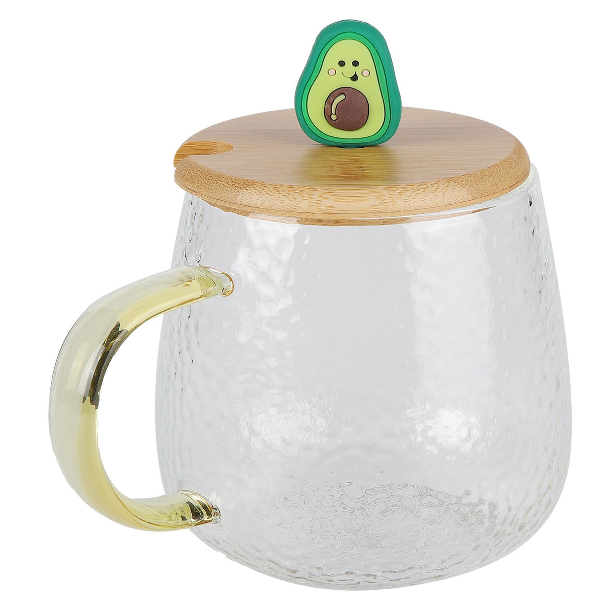 400ml Cute High Borosilicate Glass Cup HeatResistant Mug with Stainless Steel Spoon Bamboo Lid(Avocado )