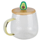 400ml Cute High Borosilicate Glass Cup HeatResistant Mug with Stainless Steel Spoon Bamboo Lid(Avocado ) - 45-Degree Angle