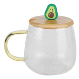 400ml Cute High Borosilicate Glass Cup HeatResistant Mug with Stainless Steel Spoon Bamboo Lid(Avocado )