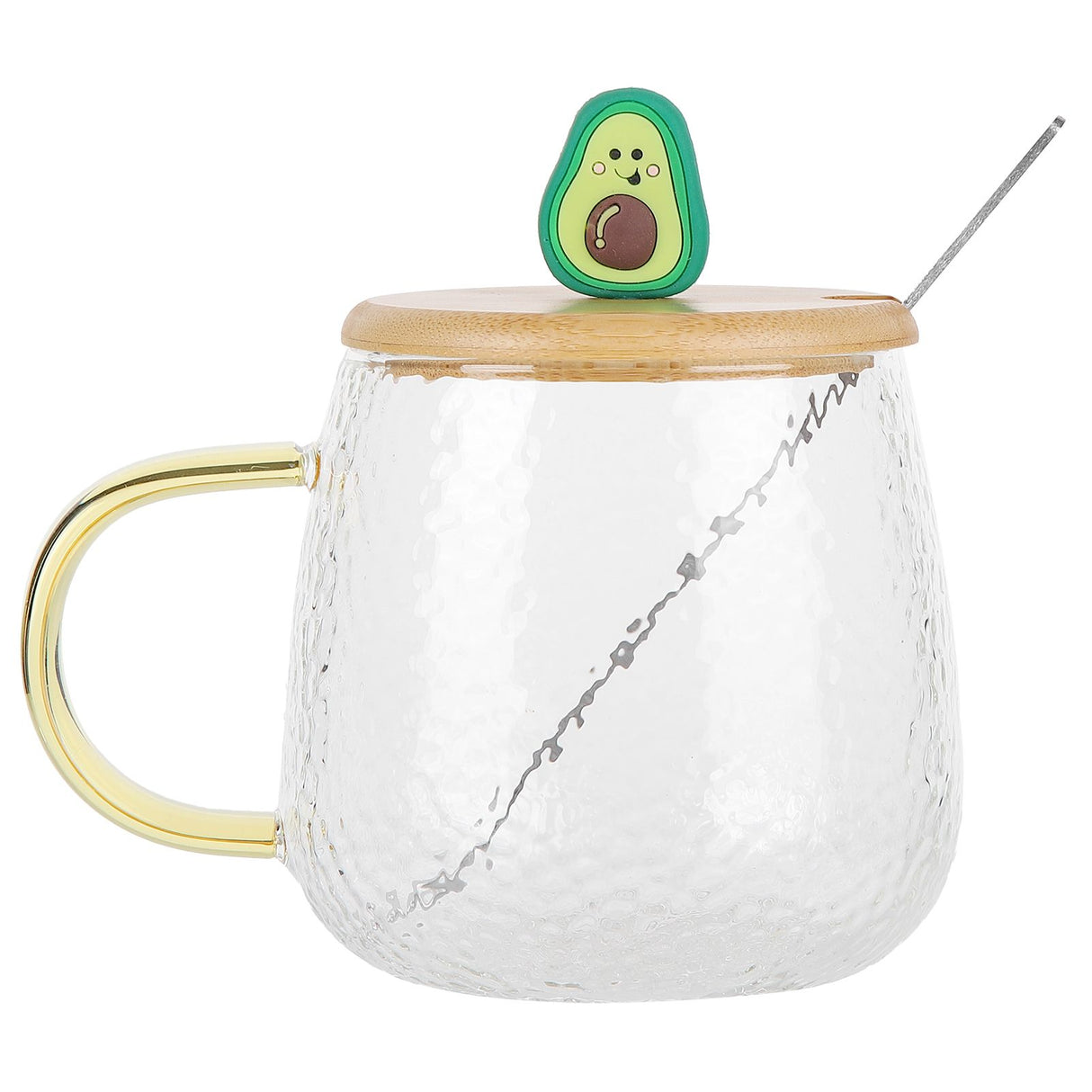 400ml Cute High Borosilicate Glass Cup HeatResistant Mug with Stainless Steel Spoon Bamboo Lid(Avocado )