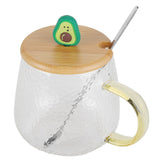 400ml Cute High Borosilicate Glass Cup HeatResistant Mug with Stainless Steel Spoon Bamboo Lid(Avocado ) - Extra Image