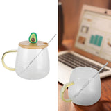 400ml Cute High Borosilicate Glass Cup HeatResistant Mug with Stainless Steel Spoon Bamboo Lid(Avocado )
