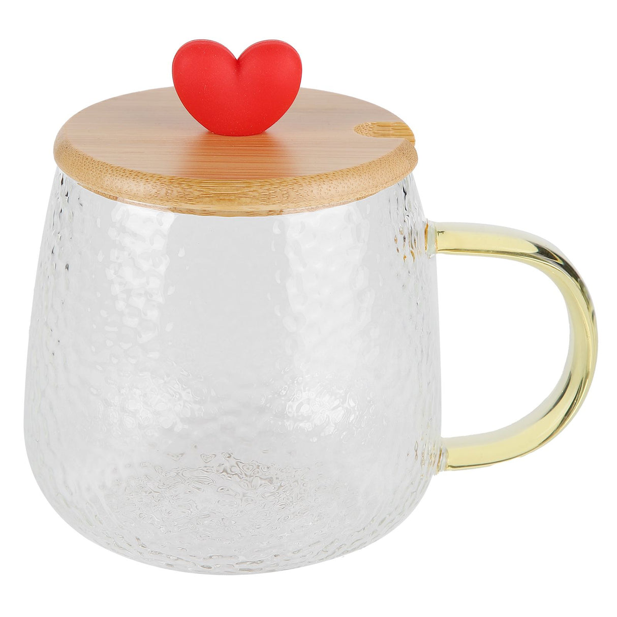 400ml Cute High Borosilicate Glass Cup HeatResistant Mug with Stainless Steel Spoon Bamboo Lid(Love )