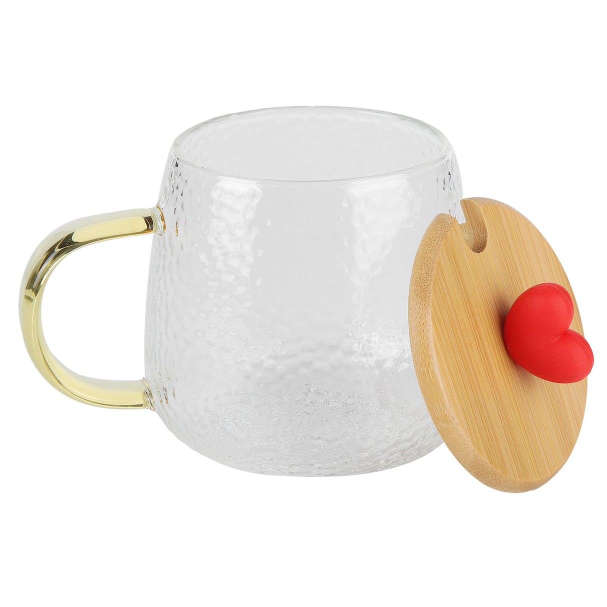 400ml Cute High Borosilicate Glass Cup HeatResistant Mug with Stainless Steel Spoon Bamboo Lid(Love )