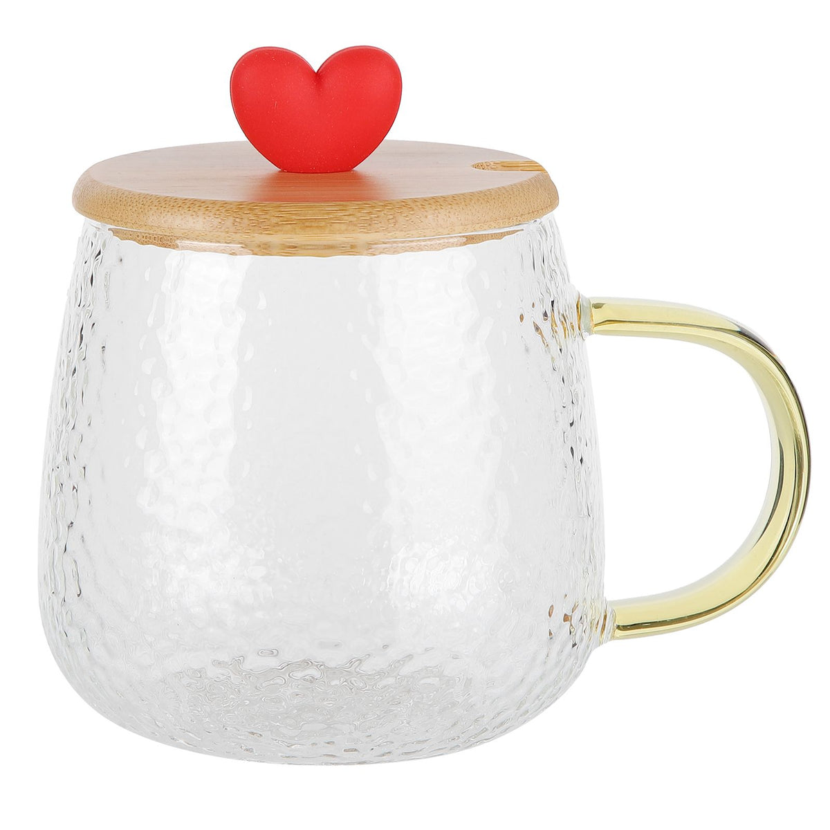 400ml Cute High Borosilicate Glass Cup HeatResistant Mug with Stainless Steel Spoon Bamboo Lid(Love )