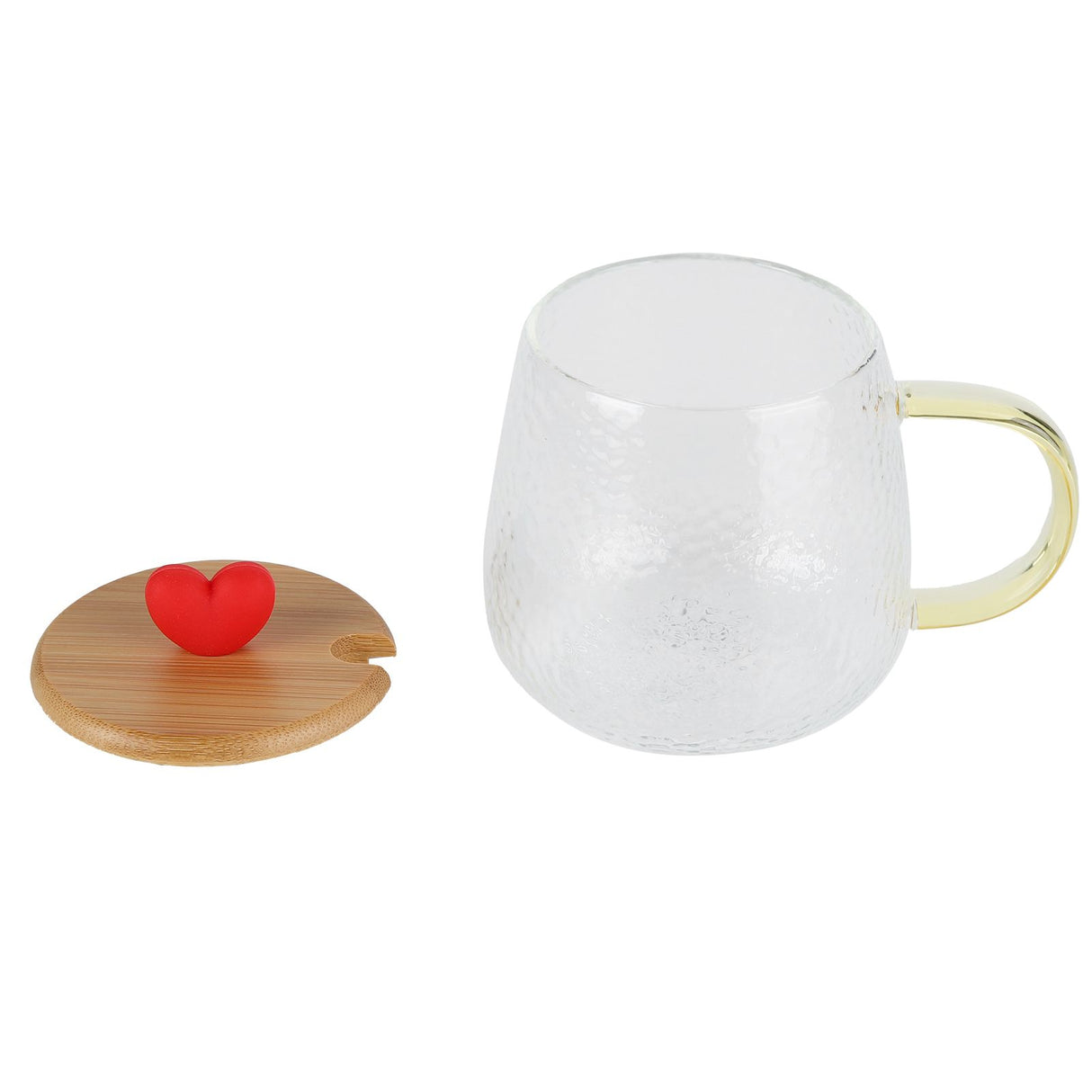 400ml Cute High Borosilicate Glass Cup HeatResistant Mug with Stainless Steel Spoon Bamboo Lid(Love )