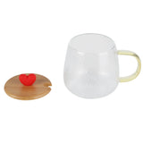 400ml Cute High Borosilicate Glass Cup HeatResistant Mug with Stainless Steel Spoon Bamboo Lid(Love )