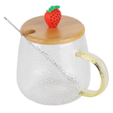 400ml Cute High Borosilicate Glass Cup HeatResistant Mug with Stainless Steel Spoon Bamboo Lid(Strawberry ) - Top-Down View