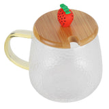 400ml Cute High Borosilicate Glass Cup HeatResistant Mug with Stainless Steel Spoon Bamboo Lid(Strawberry ) - Extra Image