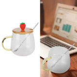 400ml Cute High Borosilicate Glass Cup HeatResistant Mug with Stainless Steel Spoon Bamboo Lid(Strawberry ) - Extra Image