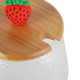 400ml Cute High Borosilicate Glass Cup HeatResistant Mug with Stainless Steel Spoon Bamboo Lid(Strawberry )