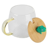 400ml Cute High Borosilicate Glass Cup HeatResistant Mug with Stainless Steel Spoon Bamboo Lid(Dinosaur ) - Side View