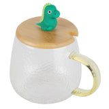 400ml Cute High Borosilicate Glass Cup HeatResistant Mug with Stainless Steel Spoon Bamboo Lid(Dinosaur ) - Top-Down View