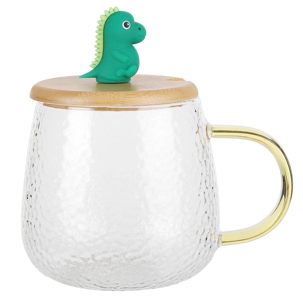 400ml Cute High Borosilicate Glass Cup HeatResistant Mug with Stainless Steel Spoon Bamboo Lid(Dinosaur )