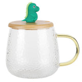 400ml Cute High Borosilicate Glass Cup HeatResistant Mug with Stainless Steel Spoon Bamboo Lid(Dinosaur ) - 45-Degree Angle