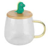 400ml Cute High Borosilicate Glass Cup HeatResistant Mug with Stainless Steel Spoon Bamboo Lid(Dinosaur ) - Rear View