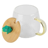 400ml Cute High Borosilicate Glass Cup HeatResistant Mug with Stainless Steel Spoon Bamboo Lid(Dinosaur ) - Low Angle